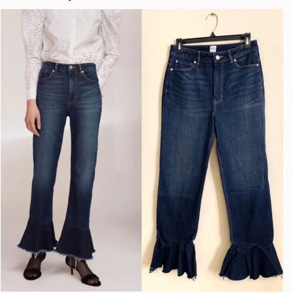 La Vie Rebecca Taylor High Rise Ruffle Bottom Hem Jeans - Picture 1 of 12